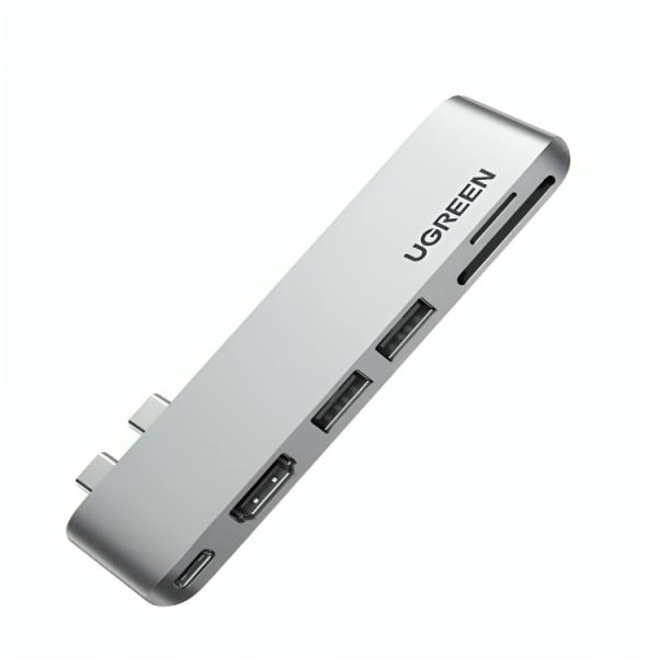 HUB Ugreen CM380 Multifuncional 2 Puertos 3.0 1 Puerto HDMI RTO para Tarjetas Sd/tf para Macbook Air/pro USB-C USB – Plateado